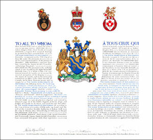 Letters patent granting heraldic emblems to The Rural Municipality of Macdonald