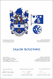 Letters patent granting heraldic emblems to Jason Bouzanis