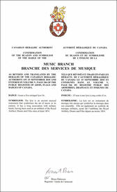 Lettres patentes confirmant le blasonnement de l'insigne de la Branche des services de musique