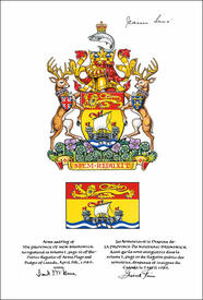 Letters patent registering the heraldic emblems of The Province of New Brunswick