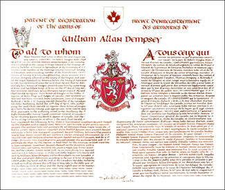 Letters patent registering the heraldic emblems of William Allan Dempsey