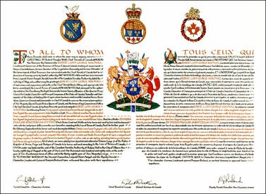 Letters patent granting Armoirial Bearings to Robert Lloyd George Macphail