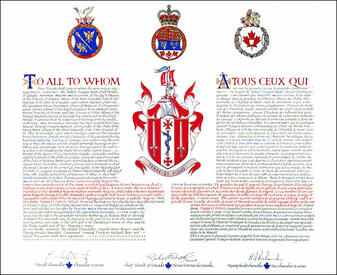 Letters patent granting heraldic emblems to Philippe Angus Costin