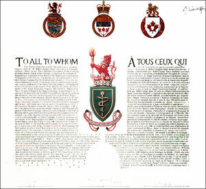 Letters patent granting heraldic emblems to the Royal University Hospital