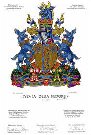Letters patent granting heraldic emblems to Sylvia Olga Fedoruk
