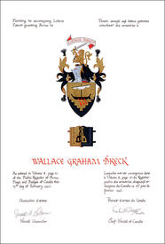 Letters patent granting heraldic emblems to Wallace Graham Breck