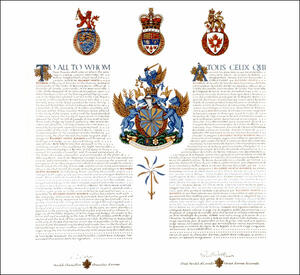 Letters patent granting heraldic emblems to Richard Heath Rohmer