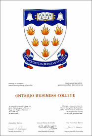 Lettres patentes concédant des emblèmes héraldiques au Ontario Business College Lettres patentes concédant des emblèmes héraldiques au Ontario Business College
