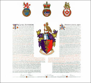 Letters patent registering the heraldic emblems of the Royal College of Physicians and Surgeons of Canada