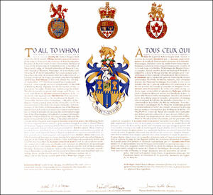 Letters patent granting heraldic emblems to Richard John Peter Nesbitt