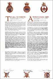Lettres patentes enregistrant les emblèmes héraldiques du Town of Cobourg