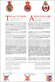 Letters patent granting heraldic emblems to the Town of Bradford West Gwillimbury