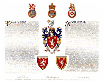 Lettres patentes concédant des emblèmes héraldiques à Bernard Julius Finestone Lettres patentes concédant des emblèmes héraldiques à Bernard Julius Finestone