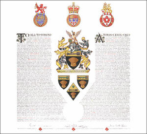 Letters patent granting differenced Arms to Richard Andrew Ernest Bolton, Pamela Margaret Angus and Andrew Ferns Richard Bolton