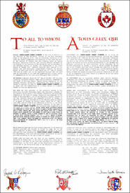 Letters patent granting heraldic emblems to Joseph-Albert Robert Pichette