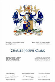 Letters patent granting heraldic emblems to Charles Joseph Clark