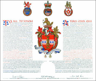 Letters patent granting heraldic emblems to Joseph Segal