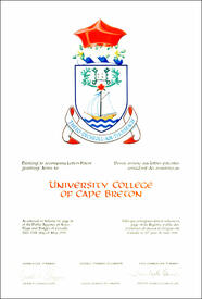 Letters patent granting heraldic emblems to the University College of Cape Breton