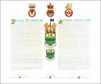 Letters patent granting heraldic emblems to Green College of the University of British Columbia