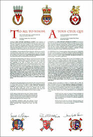 Lettres patentes concédant des emblèmes héraldiques à John Stewart Archibald LeForte Lettres patentes concédant des emblèmes héraldiques à John Stewart Archibald LeForte