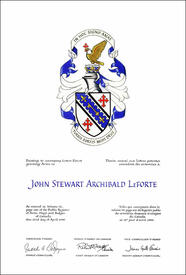 Lettres patentes concédant des emblèmes héraldiques à John Stewart Archibald LeForte Lettres patentes concédant des emblèmes héraldiques à John Stewart Archibald LeForte