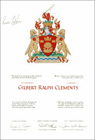 Lettres patentes concédant des emblèmes héraldiques à Gilbert Ralph Clements