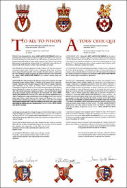 Lettres patentes enregistrant les emblèmes héraldiques de John dePencier Wright Lettres patentes enregistrant les emblèmes héraldiques de John dePencier Wright