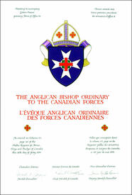 Letters patent granting heraldic emblems to the Anglican Bishop Ordinary to the Canadian Forces