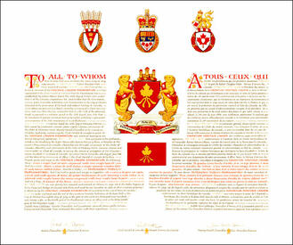Letters patent granting heraldic emblems to the Heritage Canada Foundation