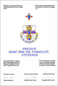 Lettres patentes concédant des emblèmes héraldiques à la Parish of Saint John the Evangelist Lettres patentes concédant des emblèmes héraldiques à la Parish of Saint John the Evangelist