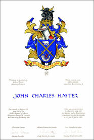 Lettres patentes concédant des emblèmes héraldiques à John Charles Hayter