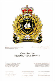 Letters patent granting heraldic emblems to the Cape Breton Regional Police Service Letters patent granting heraldic emblems to the Cape Breton Regional Police Service