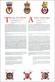 Lettres patentes enregistrant les emblèmes héraldiques de Roderick Blaker Lettres patentes enregistrant les emblèmes héraldiques de Roderick Blaker