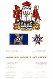 Letters patent granting heraldic emblems to the University College of Cape Breton