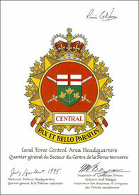 Lettres patentes approuvant l'insigne du Quartier général du Secteur du Centre de la Force terrestre