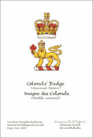 Lettres patentes approuvant l'insigne des colonels des forces armées canadiennes Lettres patentes approuvant l'insigne des colonels des forces armées canadiennes