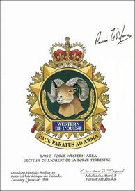 Letters patent approving the Badge of the Land Force Western Area