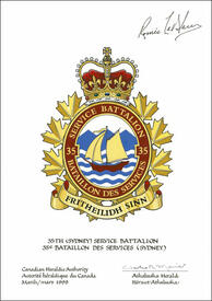 Lettres patentes approuvant l’insigne du 35e Bataillon des services (Sydney)