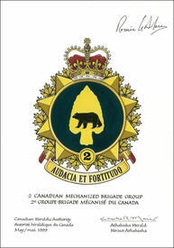 Lettres patentes approuvant l’insigne du 2e Groupe-Brigade mécanisé du Canada