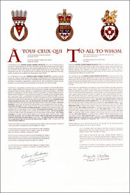 Letters patent granting differenced Arms to the descendants of Joseph-Albert Pichette, father of Joseph-Albert Robert Pichette