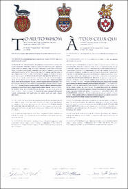 Lettres patentes concédant des emblèmes héraldiques à Lewis David St Columb Skene-Melvin