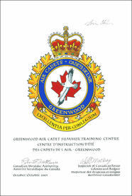 Approbation de l'insigne du Centre d'instruction d'été des cadets de l'air - Greenwood
