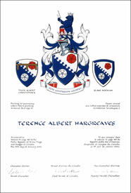 Letters patent granting heraldic emblems to Terence Albert Hargreaves