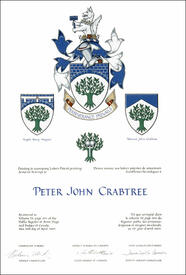 Letters patent granting heraldic emblems to Peter John Crabtree