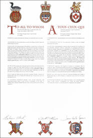 Lettres patentes concédant des emblèmes héraldiques à Guy Joseph Curran
