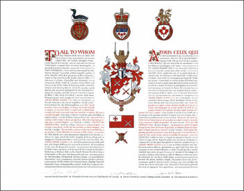 Letters patent granting heraldic emblems to James Denby Gludo Letters patent granting heraldic emblems to James Denby Gludo