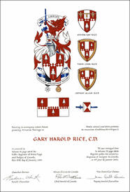 Lettres patentes concédant des emblèmes héraldiques à Gary Harold Rice
