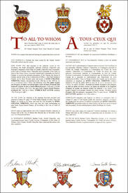 Letters patent granting heraldic emblems to Knox College, Toronto