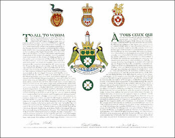 Letters patent granting heraldic emblems to The Corporation of Norfolk County