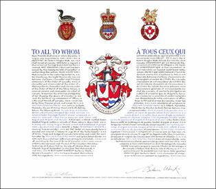 Letters patent granting heraldic emblems to William Douglas Shead Letters patent granting heraldic emblems to William Douglas Shead